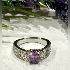 Oval Solitaire CZ Amethyst Ring Size 8